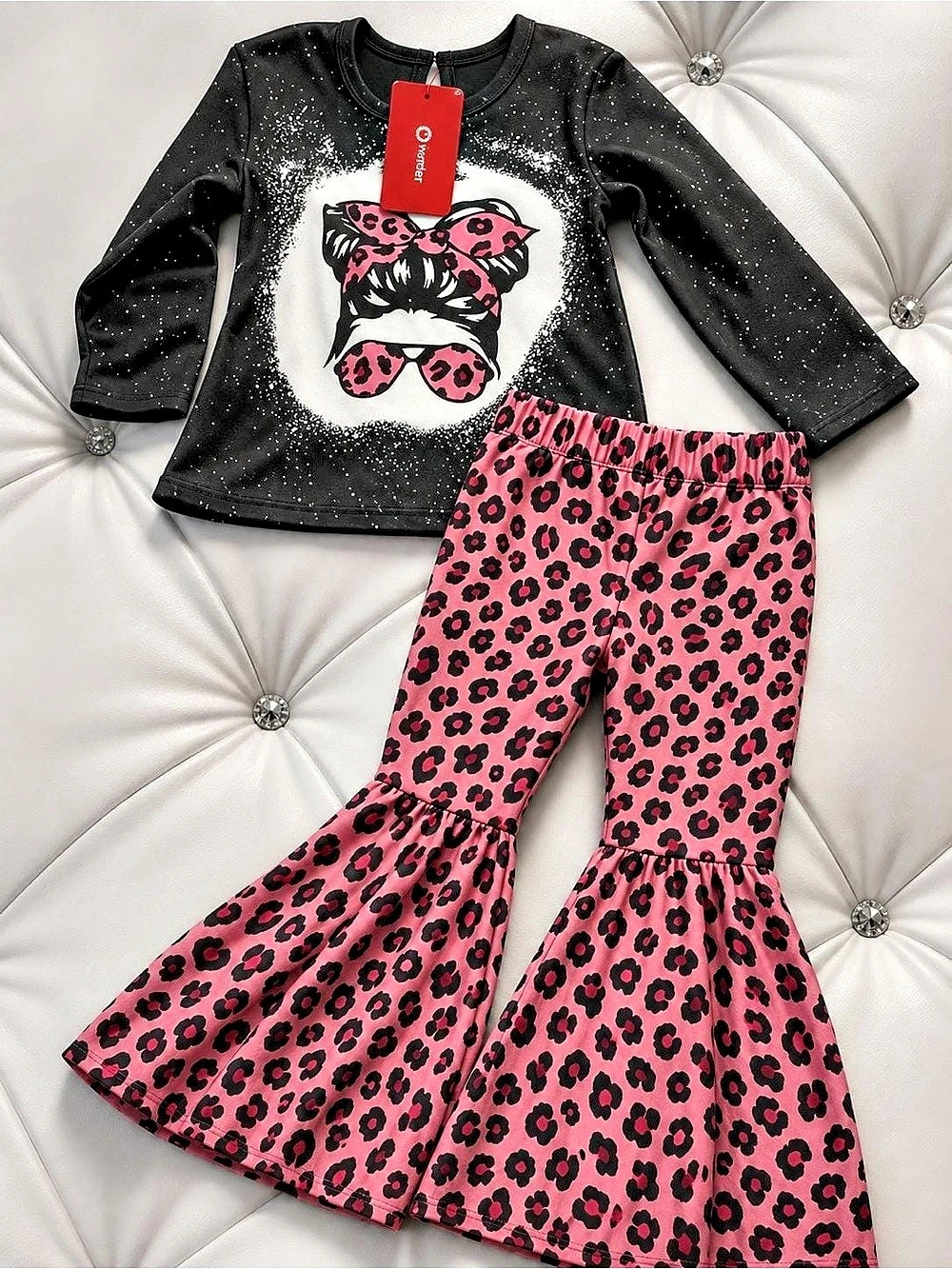 PatPat Kids Pink & Black Animal Print Set